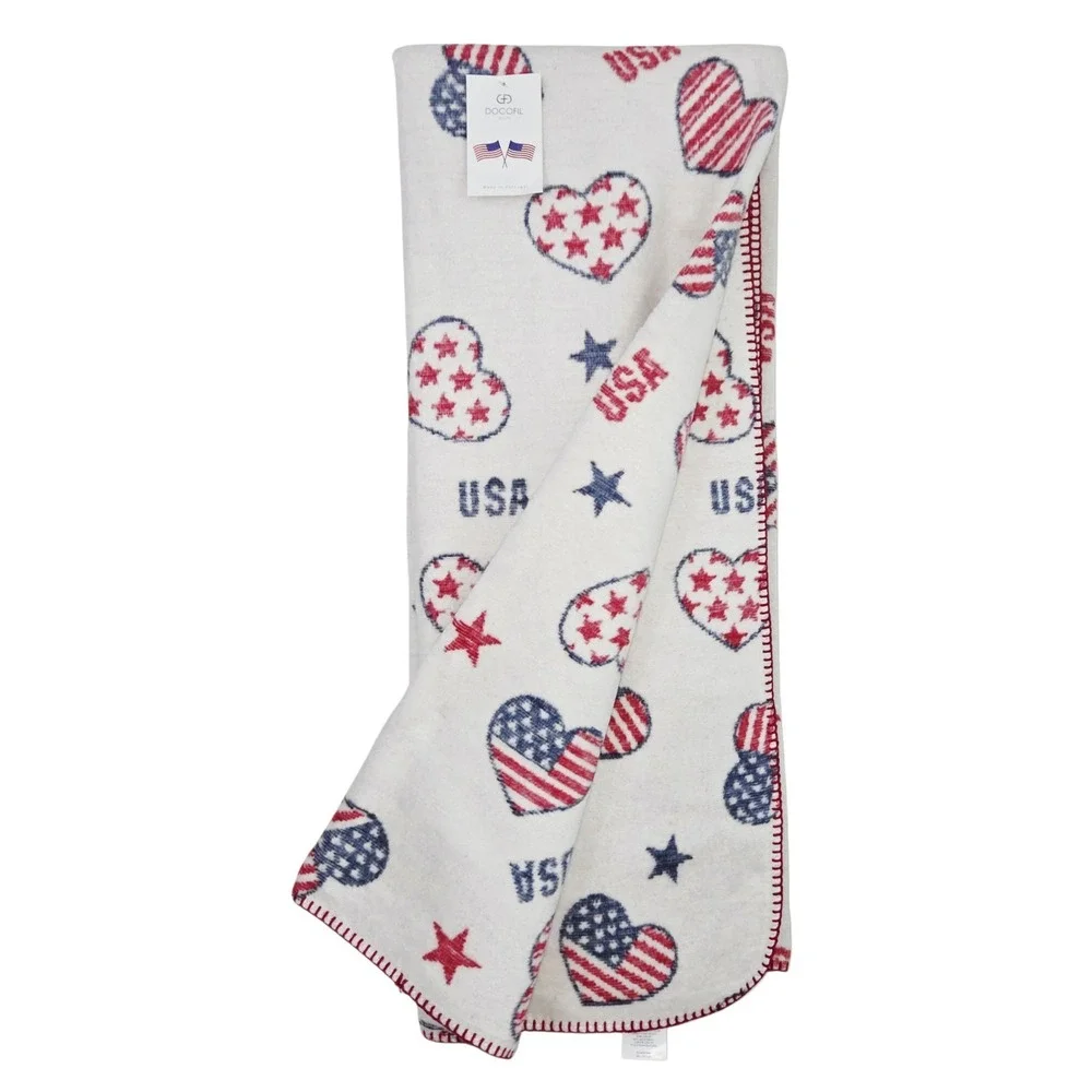 Docofil USA Hearts Patriotic Day Throw Blanket 51x67 July 4th Made in Portugal